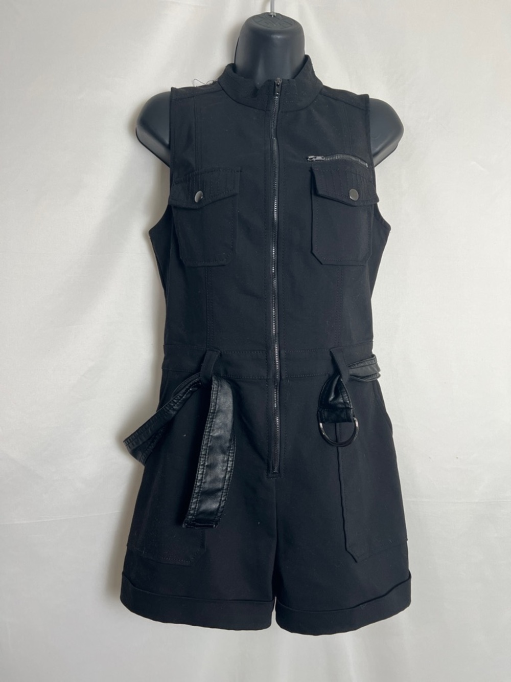 Guess Black Sleeveless Utility Romper with D-Ring Waist